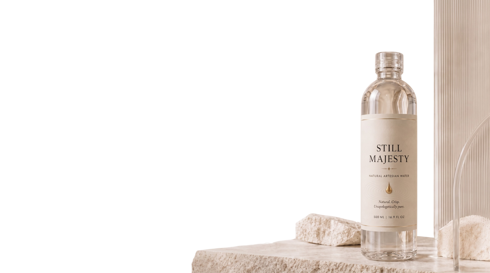 Crown Water bottle on stone pedestal